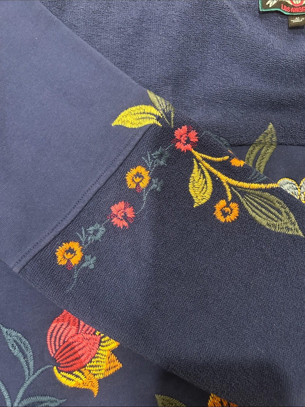 Johnny Was Blue Floral Embroidered Sweatshirt - Picture 5 of 12